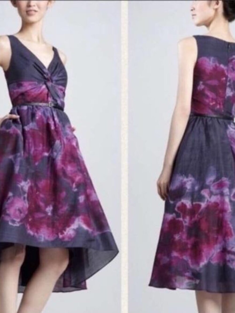 Lela Rose Purple and Pink Floral High-Low Cocktail Dress NWT